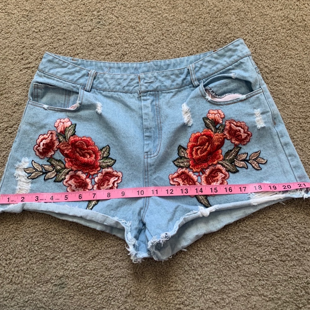 Rose Embroidered Denim Shorts